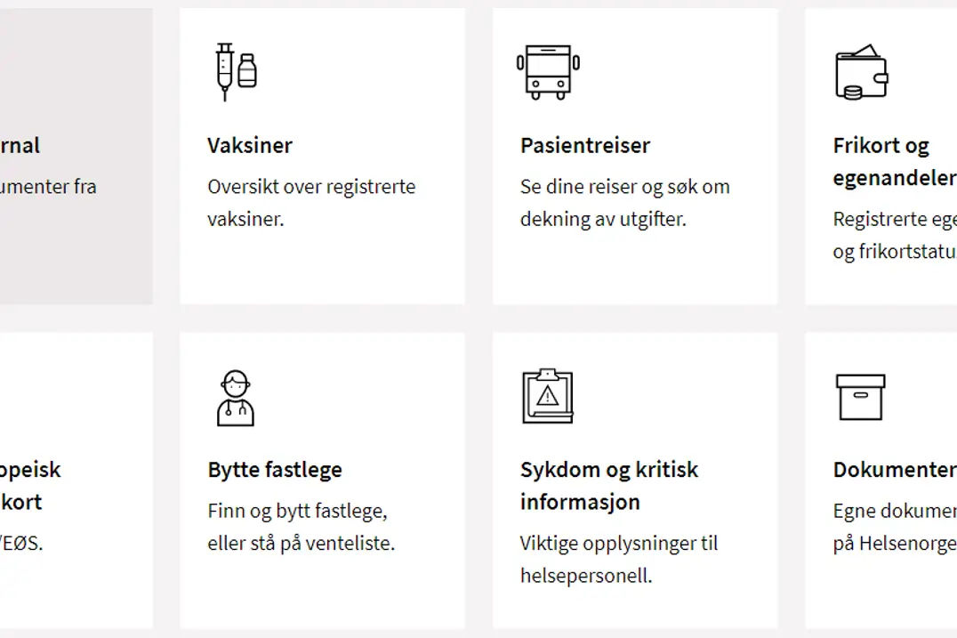 Skjermbilde sin viser hvor på nettsidene til Helsenorge man finner pasientjournalen sin