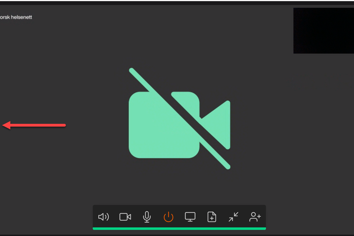 Skjermbilde som viser hvor den lille pilen til venstre er som man må trykke når man bruker Norsk helsenett på for å få opp venstremenyen