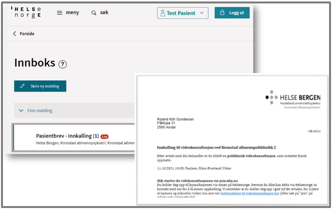 Skjermbilde som viser hvor en finner pasientbrevene sine i Helsenorge, altså i innboksen